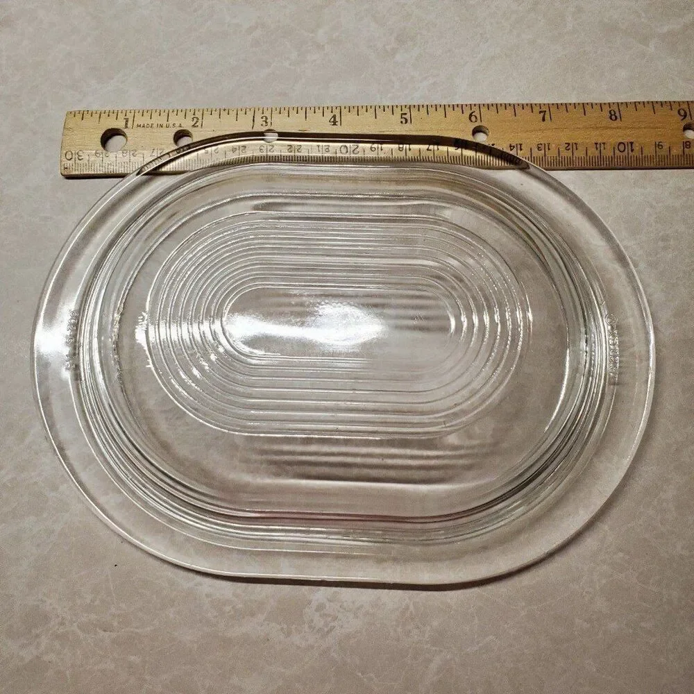 Vintage Pyrex  Clear Glass Refrigerator Dish Art Deco Oval Lid Marked No. 602-C